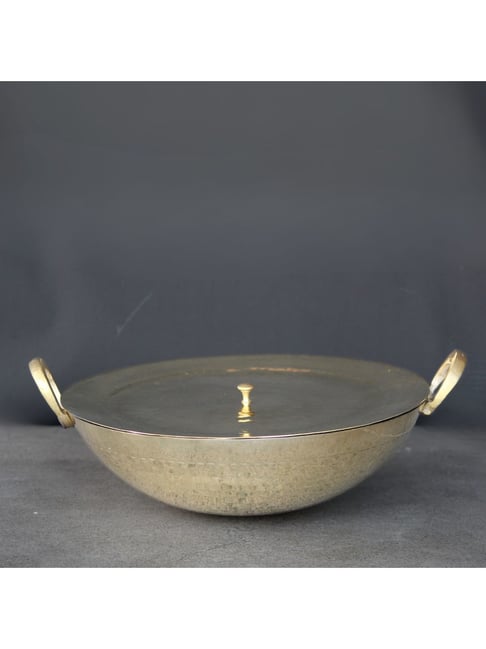 Indian Bartan Gold Brass Kadhai With Lid (1500ml)