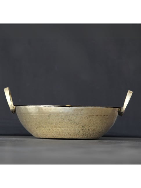 Indian Bartan Gold Brass Flat Kadhai With Lid (3000ml)