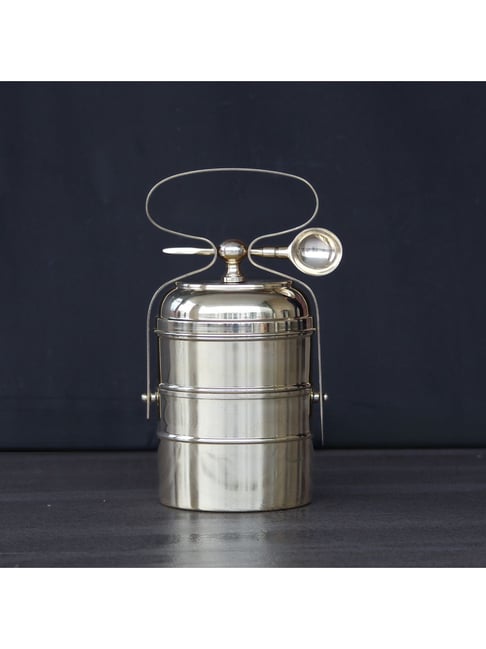 Indian Bartan Gold Brass Vintage 2 Containers Tiffin Box