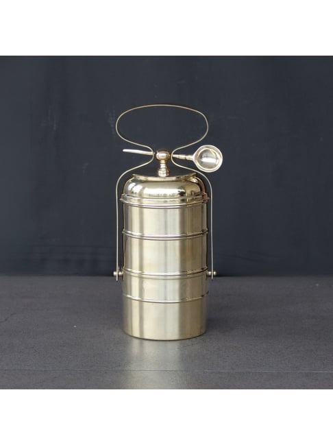 Indian Bartan Gold Brass Vintage 3 Containers Tiffin Box