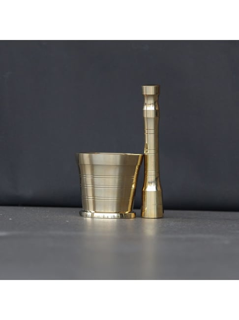 Indian Bartan Gold Brass Mortar & Pestle Set