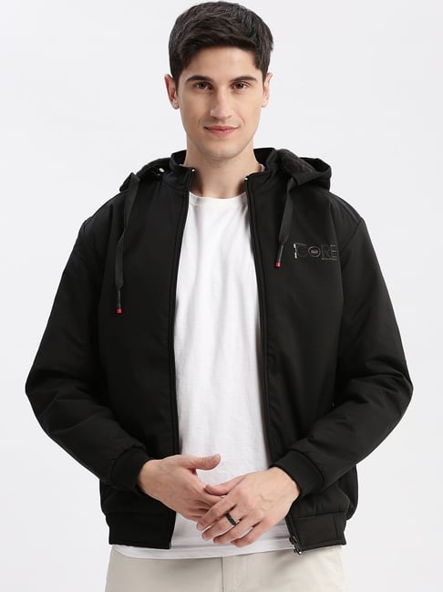 SHOWOFF Black Nylon Slim Fit Solid Jacket-image-35