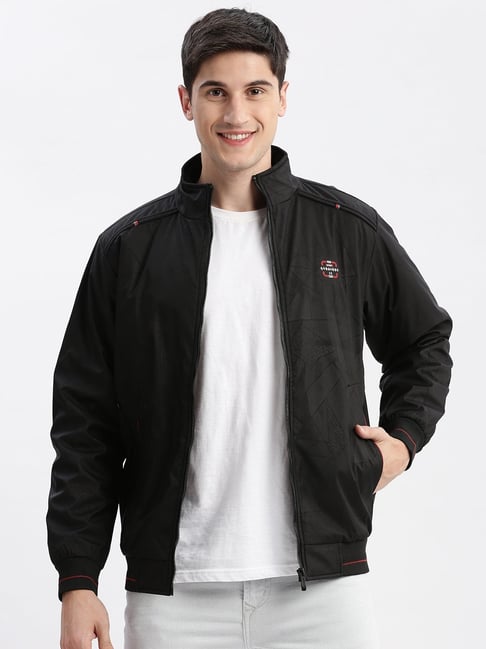 SHOWOFF Black Nylon Slim Fit Geometric Jacket-image-40