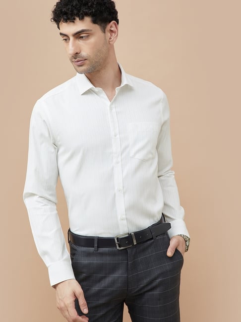 Code By Lifestyle White Slim Fit Striped Shirt-picture-34
