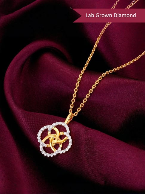 GIVA 18k Yellow Gold Interlinked Circles Lab Grown Diamond Pendant without Chain