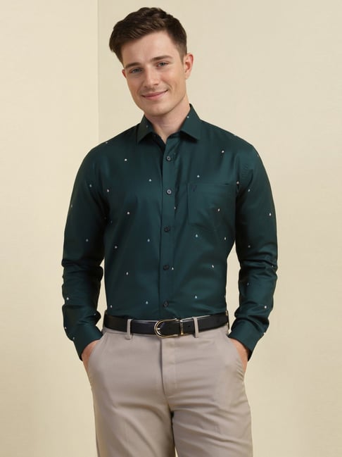 Allen Solly Green Cotton Slim Fit Printed Shirt-picture-24