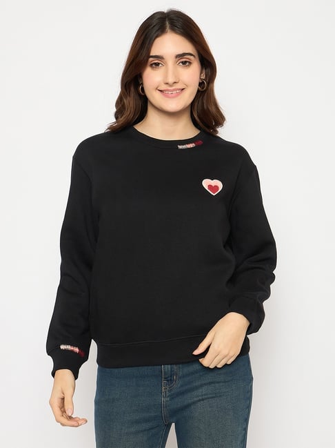 MADAME Black Cotton Patchwork Full Sleeves Sweatshirt-picture-30