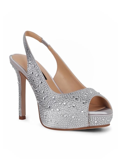 High Heels Nine West Open Toe Sandals Nine West Women's Silver