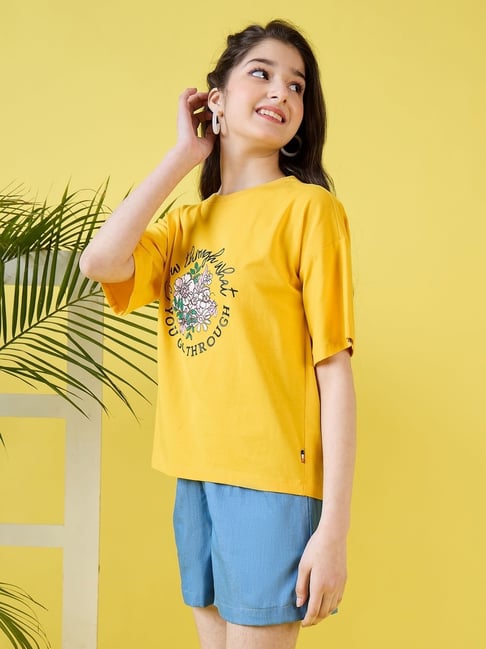 StyloBug Girls Yellow Printed T-Shirt