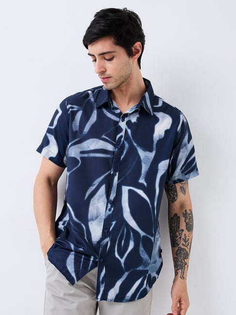 Spykar Blue Polyster Slim Print Shirt-picture-46