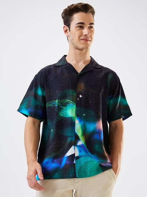 Spykar Black Nylon Relaxed Print Shirt-image-30