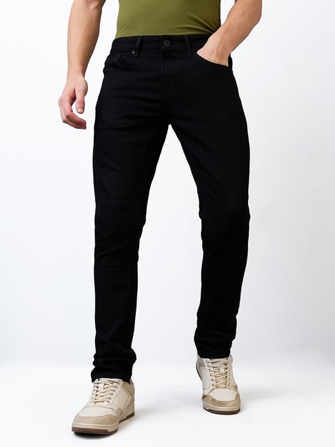 Spykar Black Cotton Slim Solid Jeans
