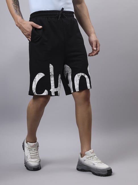 Bewakoof Men's Black Chaos Typography Oversized Short