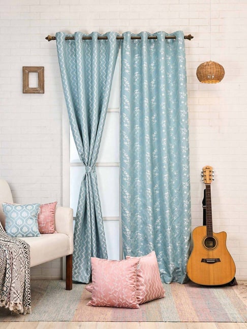Ariana Ice Blue Polyester Long Door Curtains - Set of 2-picture-26