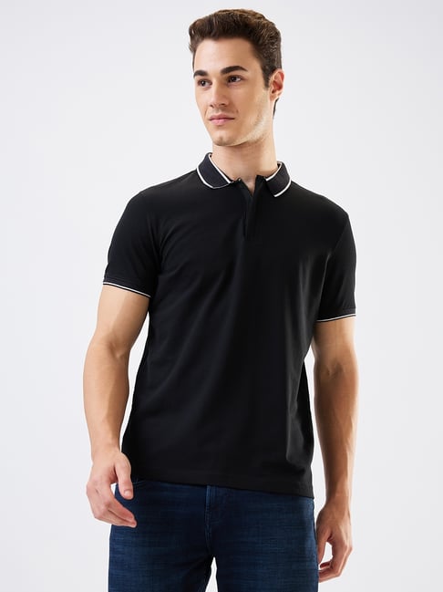 Spykar Black Cotton Slim Solid Polo T-Shirt-picture-18