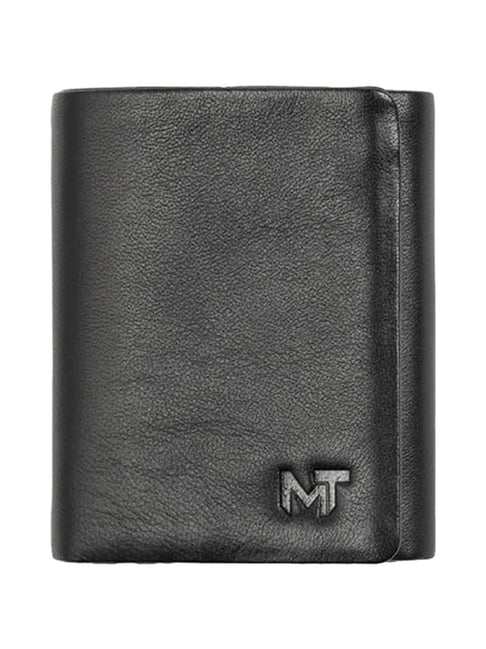 MaheTri Black Formal Leather Tri-Fold Wallet for Men