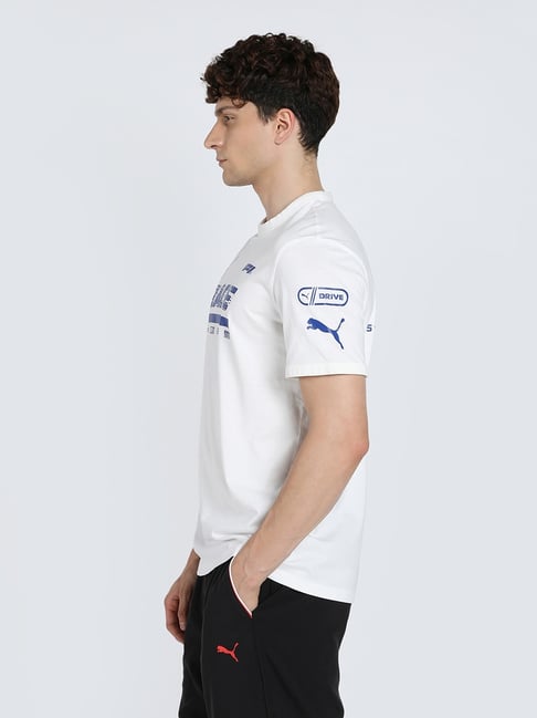 Puma White Cotton Regular Fit Printed Sports T-Shirt