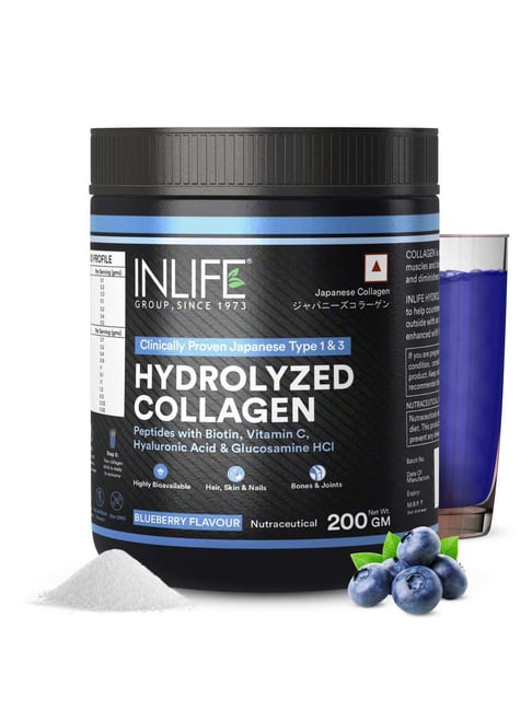 INLIFE Japanese Collagen Supplements for Women & Men (Blueberry, Collagen, 200g)