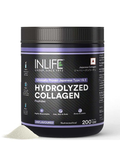 INLIFE Japanese Hydrolyzed Collagen Peptides Powder for Men & Women (Unflavoured, Collagen, 200g)