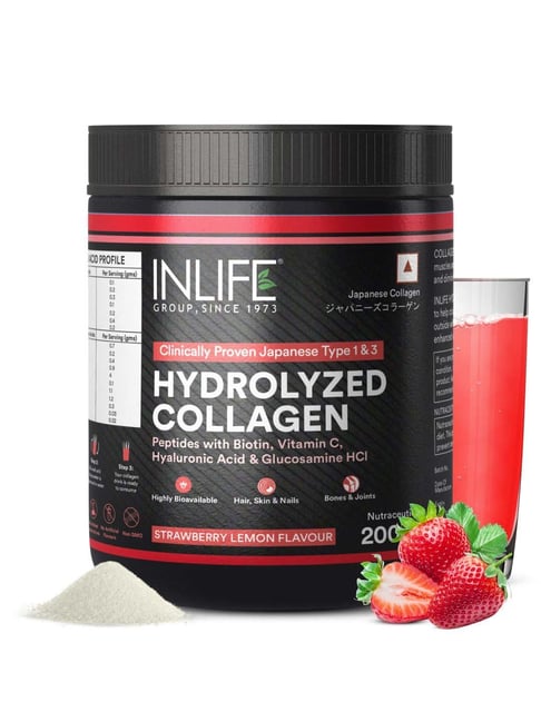 INLIFE Japanese Collagen Supplements for Women & Men (Strawberry, Collagen, 200g)