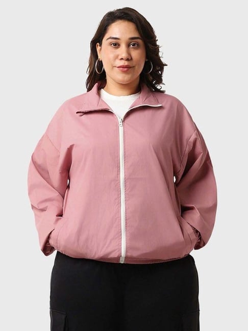 Bewakoof Women's Pink Oversized Plus Size Windcheater Jacket