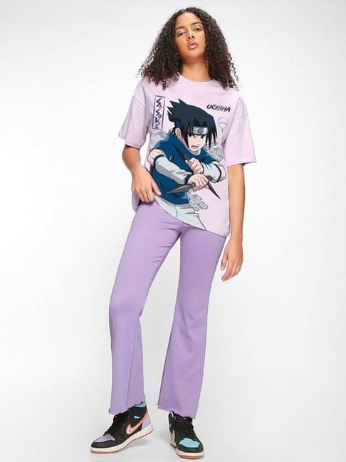 Bewakoof Official Naruto Women's Purple Sasuke Ninja Graphic