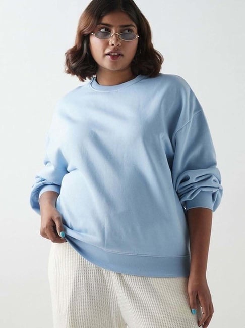 Bewakoof Women's Blue Oversized Plus Size Sweatshirt