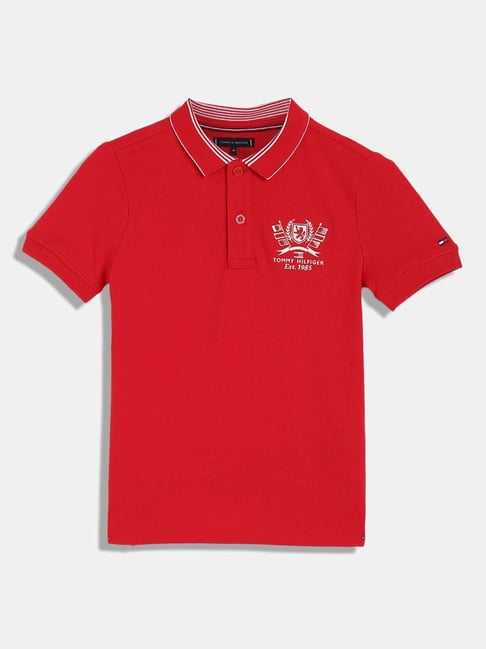 Tommy Hilfiger Kids Primary Red Embroidery Regular Fit Polo T-Shirt