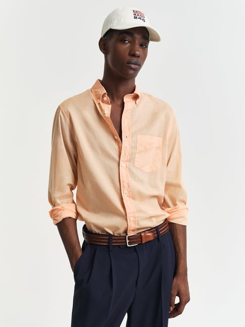 Buy Gant Orange Pure Cotton Regular Solid Shirt for Mens Online