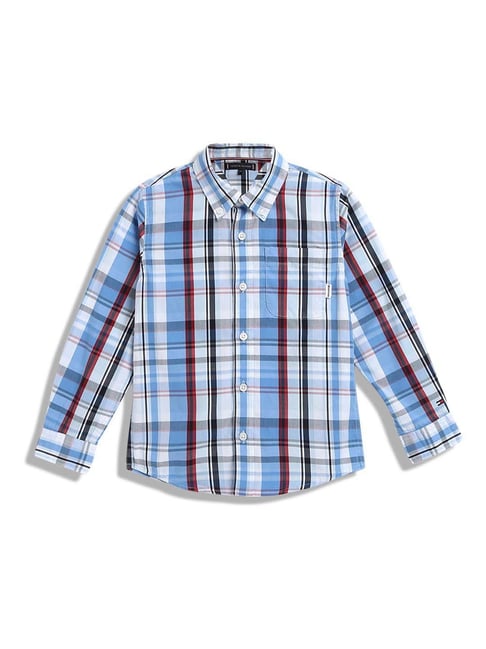 Tommy Hilfiger Kids Blue Spell Checks Regular Fit Shirt