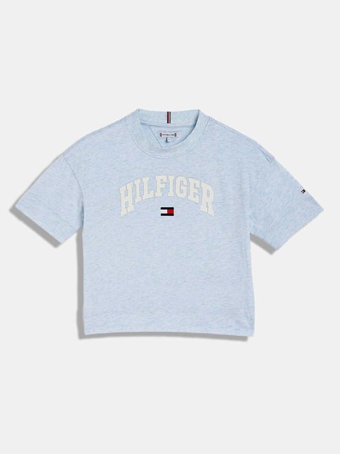 Tommy Hilfiger Kids Breezy Blue Heather Printed Slim Fit T-Shirt-picture-32