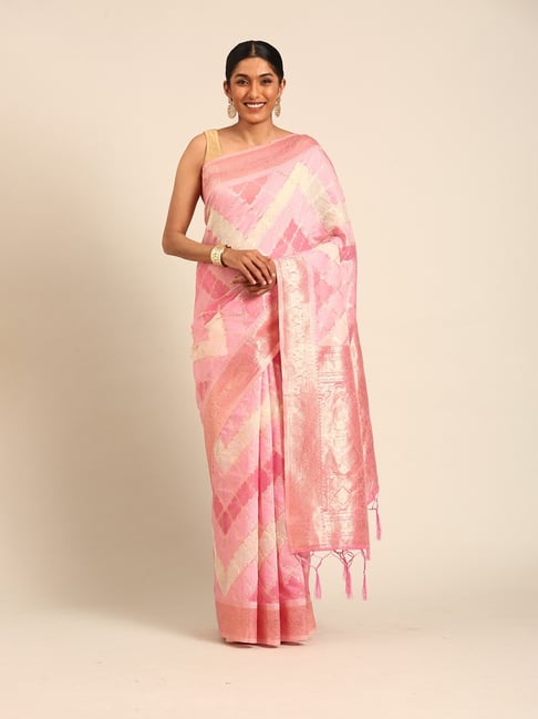Mohey Pink Zari Saree with Blouse Piece-picture-10