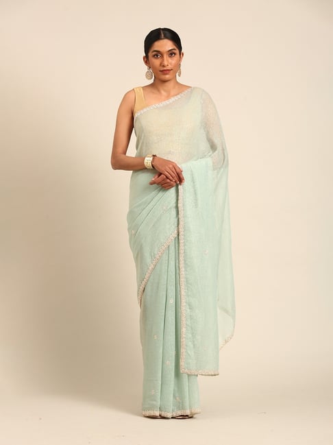 Mohey Green Embroidered Saree with Blouse Piece-picture-13