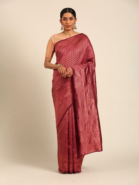 Mohey Wine Zari Saree with Blouse Piece-picture-38