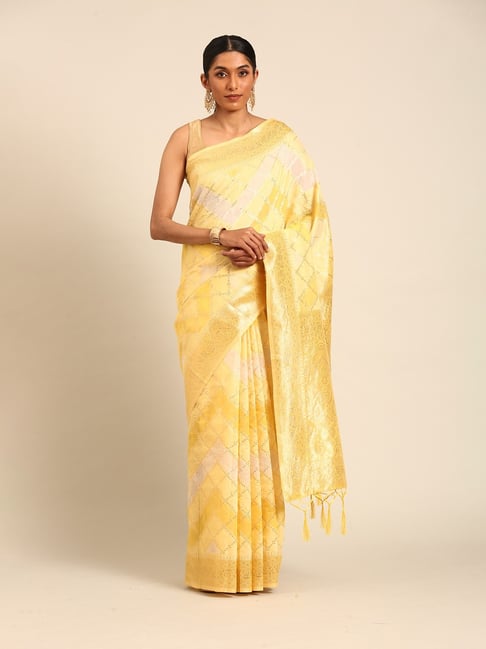 Mohey Yellow Zari Saree with Blouse Piece-picture-25