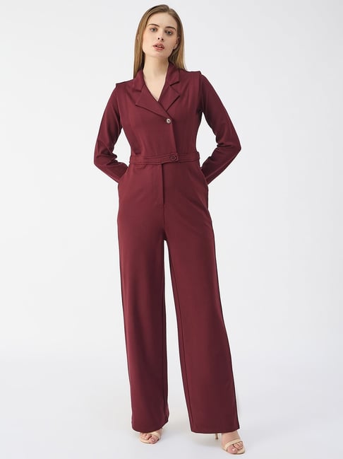 Iconic Red Polyester Solid Full Sleeves Jumpsuit-picture-19