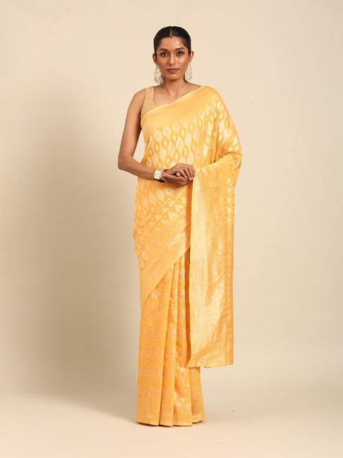 Mohey Yellow Zari Saree with Blouse Piece-picture-11