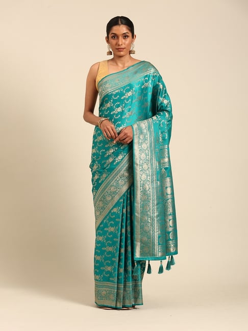 Mohey Rama Green Zari Saree with Blouse Piece-picture-18