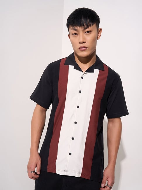 People By Pantaloons Maroon Slim Fit Colour Block Shirt-picture-17