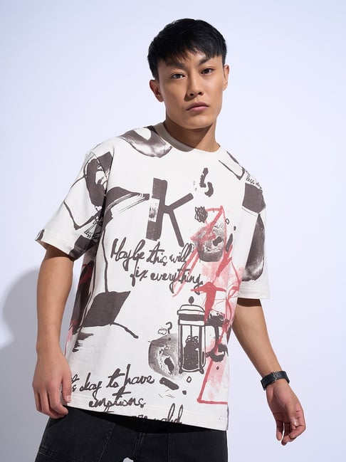 People By Pantaloons White Boxy Fit Printed T-Shirt-picture-48
