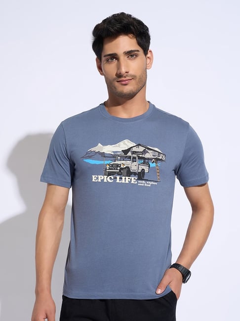 7 Alt By Pantaloons Storm Blue Slim Fit Printed T-Shirt-picture-21