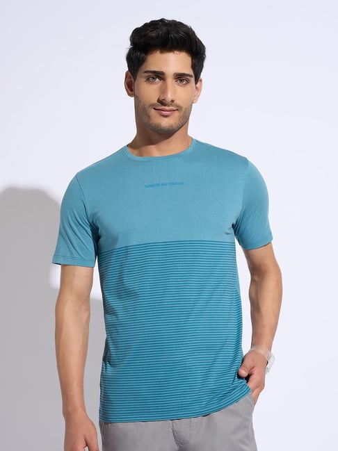 7 Alt By Pantaloons Blue Slim Fit Stripe T-Shirt-picture-25
