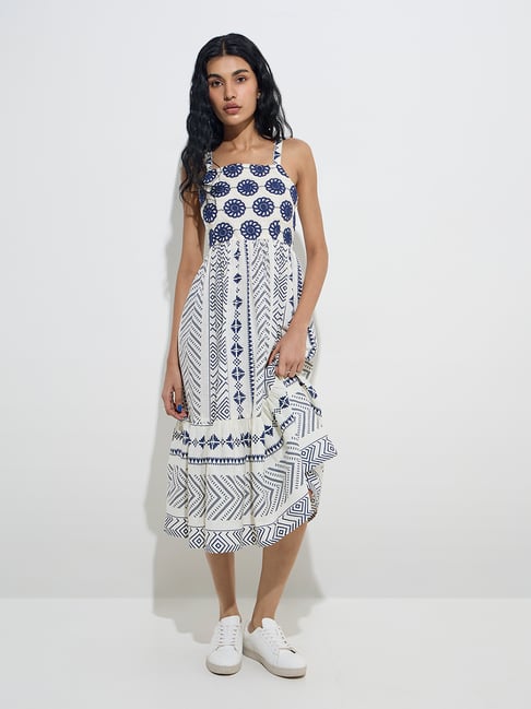 Bombay Paisley by Westside Indigo Printed Cotton A-Line Dress