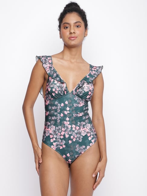 La Intimo Green Andrott Frill Monokini Swimsuit