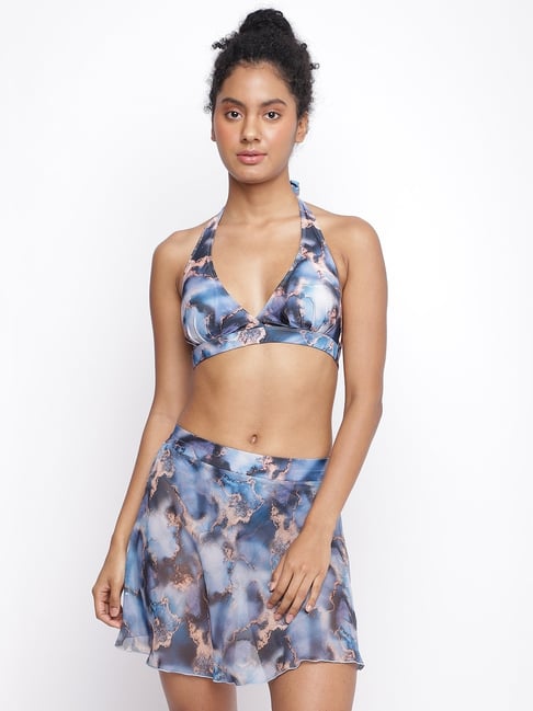 La Intimo Multi Suheli Par Printed Bikini Bra, Panty Skirt