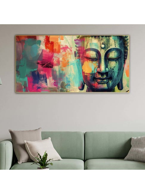 Nestroots Multicolor Canvas Buddha Head A Colorful Serenity Wall Painting - Gold Floating Frame-picture-22