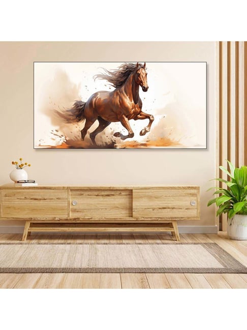 Nestroots Brown Canvas Majestic Horse Galloping Through Dust Wall Painting - Black Floating Frame-picture-39