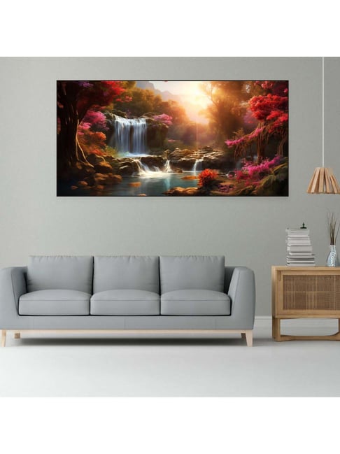 Nestroots Canvas Enchanted Forest Waterfall Serenity Wall Painting - Black Floating Frame-picture-39