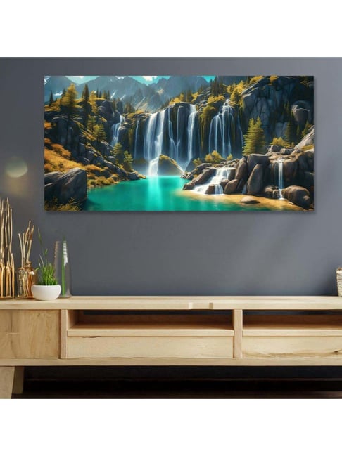 Nestroots Multicolor Canvas Waterfall In Forest Wall Painting - Single Frame-picture-38