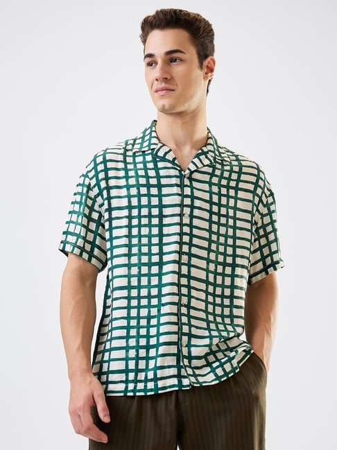 Spykar Men Green Relaxed Fit Checkered Half Sleeve Casual Shirt